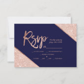 Rose Gold Glitzer Skript Marine Blue uAwg wedung 2 RSVP Karte (Vorderseite)
