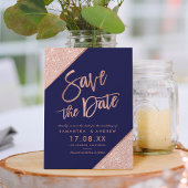 Rose Gold Glitzer Skript Marine Save the Date blau Ankündigungspostkarte