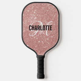 Rose Gold Glitzer Skriptname Monogramm Pickleball Schläger