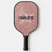 Rose Gold Glitzer Skriptname Monogramm Pickleball Schläger (Rückseite)