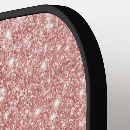 Rose Gold Glitzer Skriptname Monogramm Pickleball Schläger (Linke Seite)
