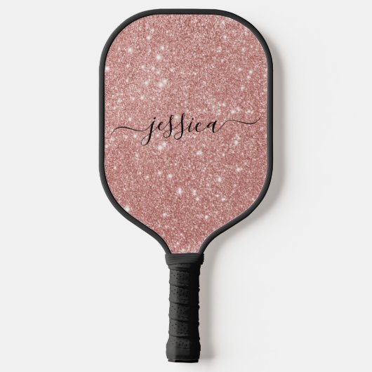 Rose Gold Glitzer Skriptname Pickleball Paddel Pickleball Schläger (Rückseite)