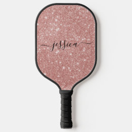 Rose Gold Glitzer Skriptname Pickleball Paddel Schläger