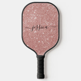 Rose Gold Glitzer Skriptname Pickleball Paddel Schläger