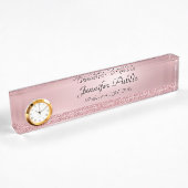 Rose Gold Glitzer-Skriptvorlage mit Uhr Namensplakette