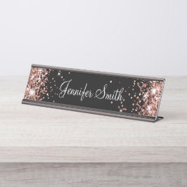 Rose Gold Glitzer Solid Black Schreibtischnamensplakette