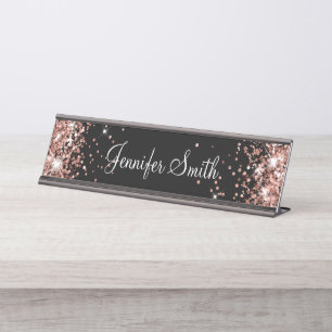 Rose Gold Glitzer Solid Black Schreibtischnamensplakette