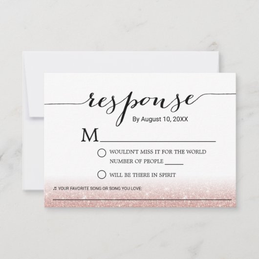 Rose Gold Glitzer Song Anfrage Hochzeit RSVP (Vorderseite)