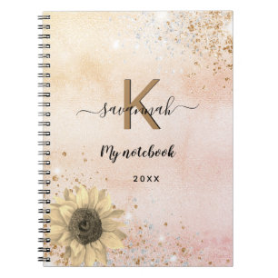Rose Gold Glitzer Sonnenblume Monogramm Name Notizblock