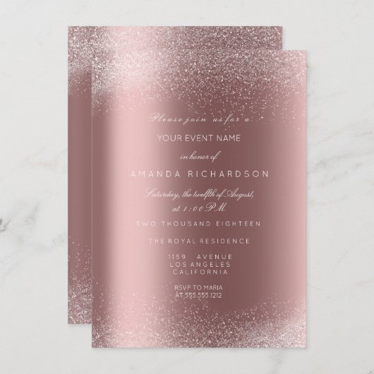 Rose Gold Glitzer Spark Bridal Geburtstag Einladung (Vorne/Hinten)