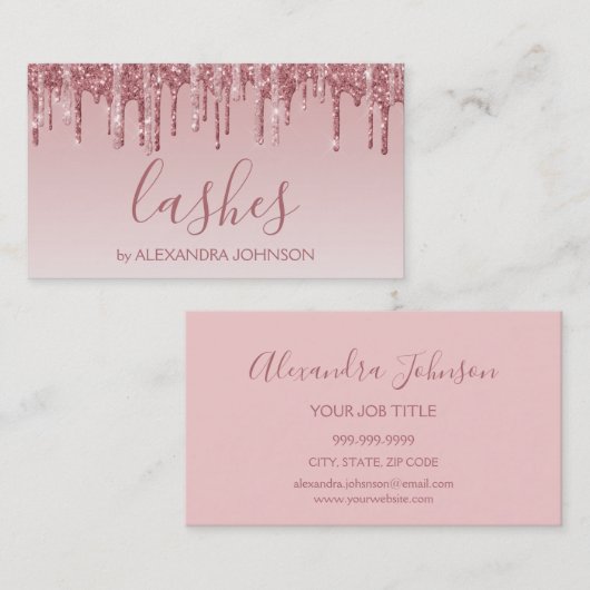 Rose Gold Glitzer Sparkasse Lashes Visitenkarte (Vorne/Hinten)
