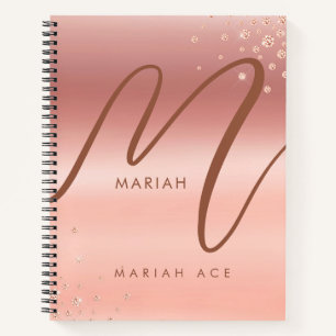 Rose Gold Glitzer Sparke Girly Monogram Notebook Notizblock