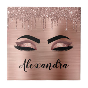 Rose Gold Glitzer Sparkeln Eyelashes Monogramm Nam Fliese