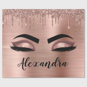 Rose Gold Glitzer Sparkeln Eyelashes Monogramm Nam Geschenkpapier