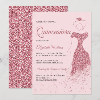 Rose Gold Glitzer Sparkenkleid Quinceanera Einladung