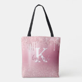 Rose Gold Glitzer Sparkle Bspaletmetall Monogramm Tasche (Rückseite)
