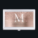 Rose Gold Glitzer Sparkle Bspaletmetall Monogramm Visitenkarten Dose<br><div class="desc">Elegante moderne Rose Gold Glitzer Sparkle Brushed Metal Monogram Script Business Card Fall</div>