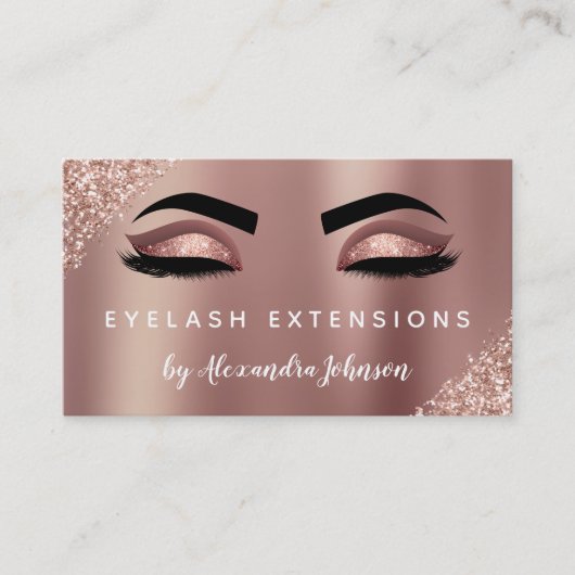 Rose Gold Glitzer Sparkle Eyelash Erweiterungen Visitenkarte (Vorderseite)