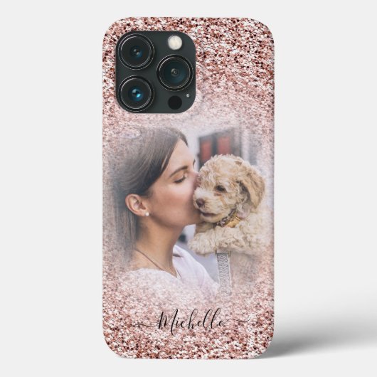 Rose Gold Glitzer Sparkle Foto Monogram iPhone Case-Mate iPhone Hülle (Rückseite)