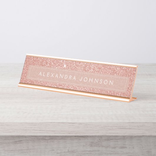 Rose Gold Glitzer Sparkle Giro Schreibtischnamensplakette (Vorderseite )