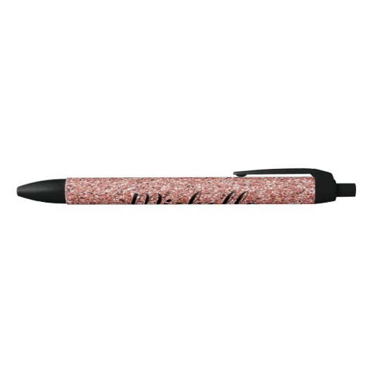 Rose Gold Glitzer Sparkle Modernes Personalisiert Kugelschreiber (Oberseite)