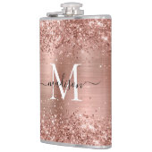 Rose Gold Glitzer Sparkle Monogram Bürstenstahl Flachmann (Links)