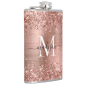 Rose Gold Glitzer Sparkle Monogram Bürstenstahl Flachmann (Rechts)