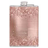 Rose Gold Glitzer Sparkle Monogram Bürstenstahl Flachmann (Rückseite)