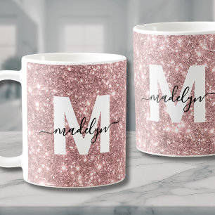 Rose Gold Glitzer Sparkle Monogramm Kaffeetasse