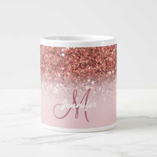 Rose Gold Glitzer Sparkle Ombre Monogramm Name Jumbo-Tasse (Vorderseite)
