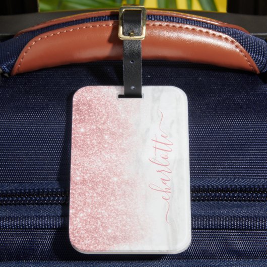 Rose Gold Glitzer Sparkle Personalisierter Name Gepäckanhänger (Vorderseite Insitu 2)