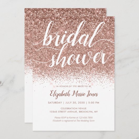 Rose Gold Glitzer Sparkle Script Brautparty Einladung (Vorne/Hinten)