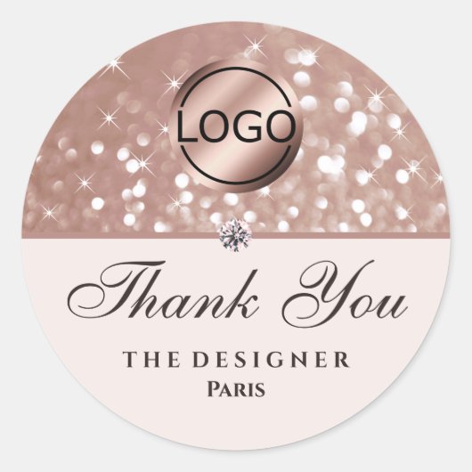 Rose Gold Glitzer Sparkle Stars Diamond Logo Image Runder Aufkleber (Vorderseite)