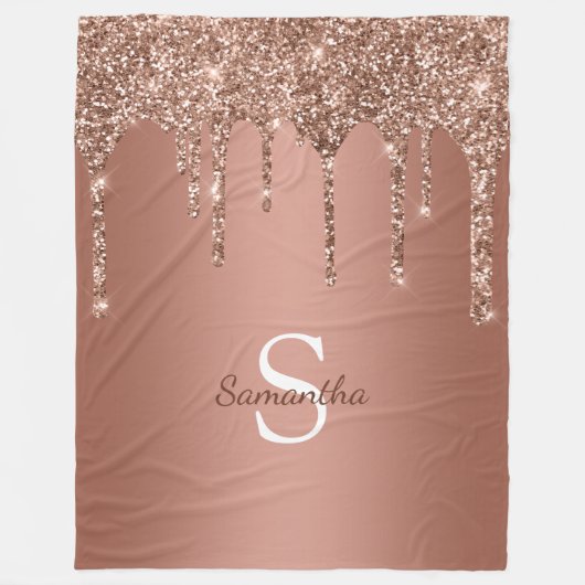 Rose Gold Glitzer Sparkle Tropfen Monogram Name Fleecedecke (Vorderseite)