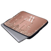 Rose Gold Glitzer Sparkle Tropfen Monogram Name Laptopschutzhülle (Vorne Knopf)