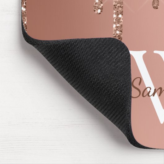 Rose Gold Glitzer Sparkle Tropfen Monogram Name Mousepad (Ecke)