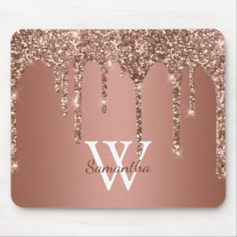 Rose Gold Glitzer Sparkle Tropfen Monogram Name Mousepad
