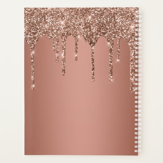 Rose Gold Glitzer Sparkle Tropfen Monogram Name Planer (Rückseite)