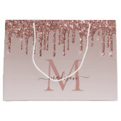 Rose Gold Glitzer Sparkle Tropfen Monogram Script Große Geschenktüte (Vorderseite)