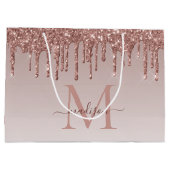 Rose Gold Glitzer Sparkle Tropfen Monogram Script Große Geschenktüte (Rückseite)