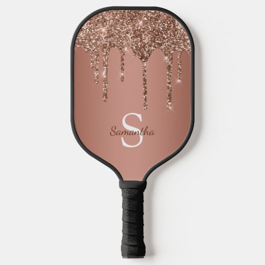 Rose Gold Glitzer Sparkle Tropfen Monogramm Name Pickleball Schläger (Vorderseite)