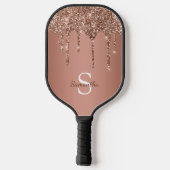 Rose Gold Glitzer Sparkle Tropfen Monogramm Name Pickleball Schläger (Rückseite)