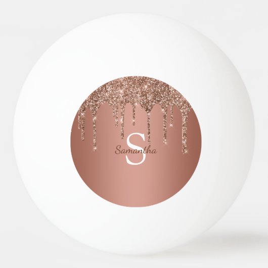 Rose Gold Glitzer Sparkle Tropfen Monogramm Name Tischtennisball (Vorderseite)