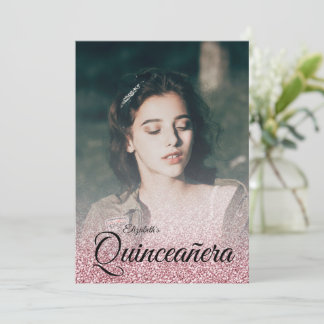 Rose Gold Glitzer Sparkleider Foto Quinceanera Einladung