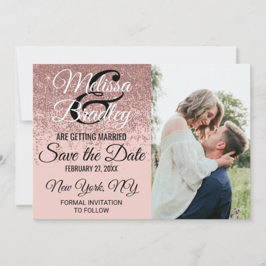 Rose Gold Glitzer Sparklover Rosa Save the Date Einladung (Vorderseite)