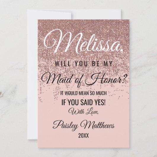 Rose Gold Glitzer Sparklover Rosa Trauzeugin Einladung (Vorderseite)