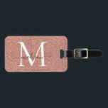 Rose Gold Glitzer Sparkskriptname Monogramm Gepäckanhänger<br><div class="desc">Rose Gold Glitzer Sparkle Elegantes Girly Script Swash Name Monogram Bag Tag</div>