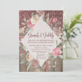 Rose Gold Glitzer Stall Holz Blumenbrunch & Bubbly Einladung (Stehend Vorderseite)