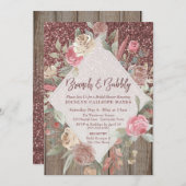 Rose Gold Glitzer Stall Holz Blumenbrunch & Bubbly Einladung (Vorne/Hinten)