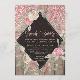 Rose Gold Glitzer Stall Holz Blumenbrunch & Bubbly Einladung